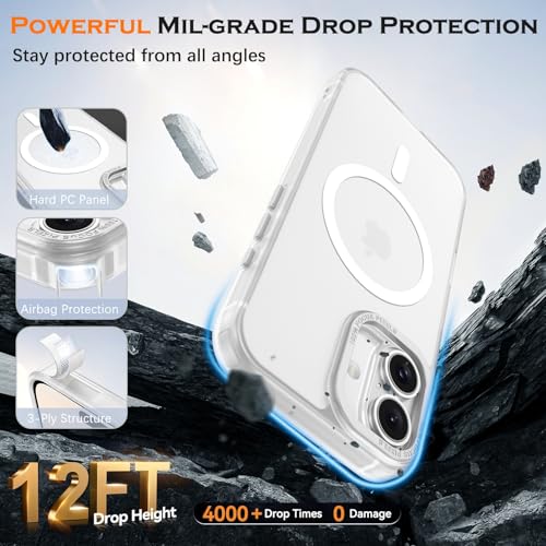 Image of YINLAI for iPhone 16 Case 6.1-inch,Magnetic Compatible with MagSafe, Slim Matte Anti-Fingerprint, Shockproof Full Body Military Grade Protection for iPhone 16 Cover, Clear