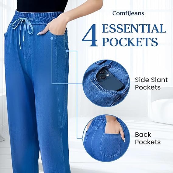 2025 New Comfijeans - High Waist Ultra-Stretch Mom Jeans for Comfortable and Breathable Womens Mom Jeans (Blue,3XL)3