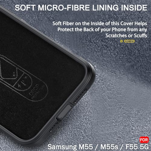 Image of TheGiftKart Liquid Silicon Back Cover Case for Samsung Galaxy M55 / M55s / F55 5G | Shockproof Military Grade Protection | Micro-Fibre Cloth On Inner Side | Built-in Anti-Slip Grip Cover (TPU, Black)