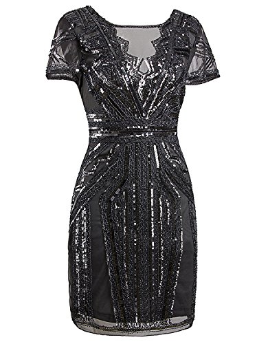 Image of Vijiv 1920s Short Prom Dresses V Neck Inspired Sequins Cocktail Flapper Dress