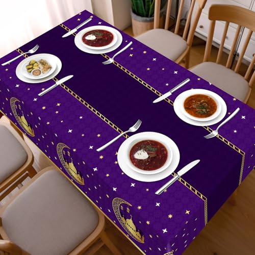 Image of Childom 3 Pack Ramadan Table Cloth,Ramadan Decorations for Home,54 inch x 108 inch Eid Mubarak Decorations,Eid Ramadan Tablecloth Rectangular,Purple Plastic Table Cloth Disposable Table Cover for Party Favors
