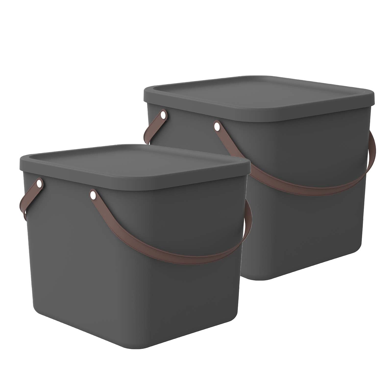 Rotho Albula Aufbewahrungsbox mit Deckel 2er-Set 40 L stapelbar Anthrazit | Aufbewahrungsboxen, jede Box im 2er-Set, mit Deckel, zwei Boxen mit Henkel, sicher verschließbar, stapelbar, platzsparend