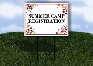 Summer Camp Registration Spring Flowers Plum Pink Double Sided 18x24 in. Yard Road Sign