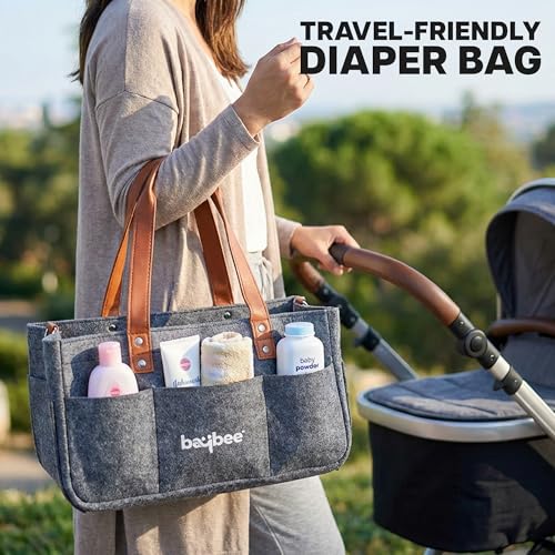 Image of BAYBEE Stylish & Modern Diaper Bag for Mothers for Travel | Large Capacity Storage Diaper Bag | Strong & Sturdy Baby Organizer Storage | Portable & Travel Friendly Diapers Caddy Organizer (Dark Grey)