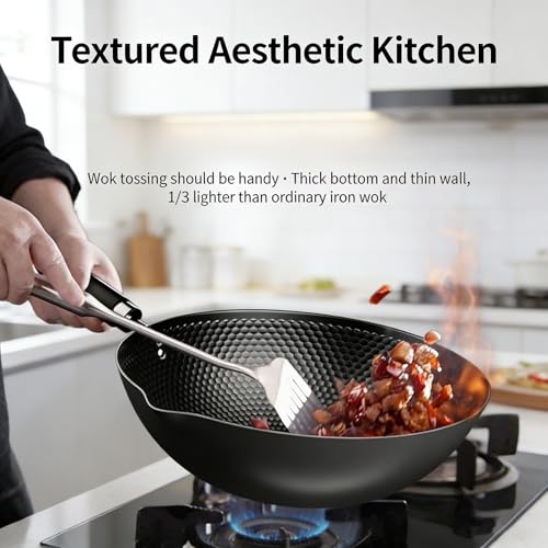 Wok de acero carbono con sartén antiadherente y tapa 30 cm miniatura 3