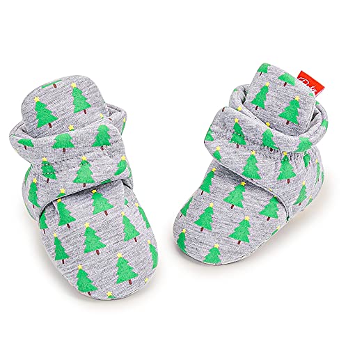 Meckior Unisex Newborn Baby Cozy Cotton Christmas Booties Toddler Boys Girls Fleece Winter Keep Warm Christmas Tree Socks Shoes Infant Crib Boots First Walker Shoes Soft House Slippers 0-18 Months #TOP4