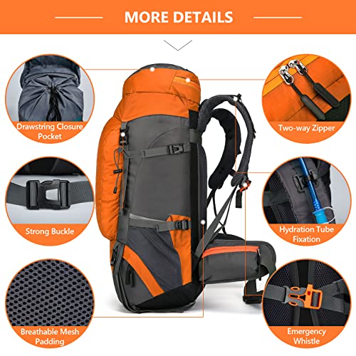 Unineovo 65L Waterproof Lightweight Hiking Backpack With Rain Cover,Outdoor Sport Travel Daypack For Climbing Camping Touring (Orange) #TOP4