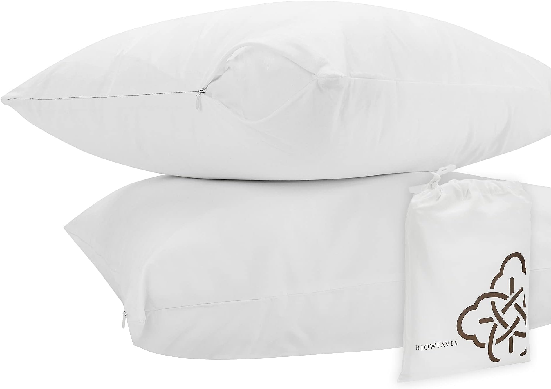BIOWEAVES Gots Certified 100% Organic Cotton Breathable Pillow Protectors with Standard Zipper Closure, 20 X 26 Inches, Standard 2 Pack (20" X 26") - 2 Pack White