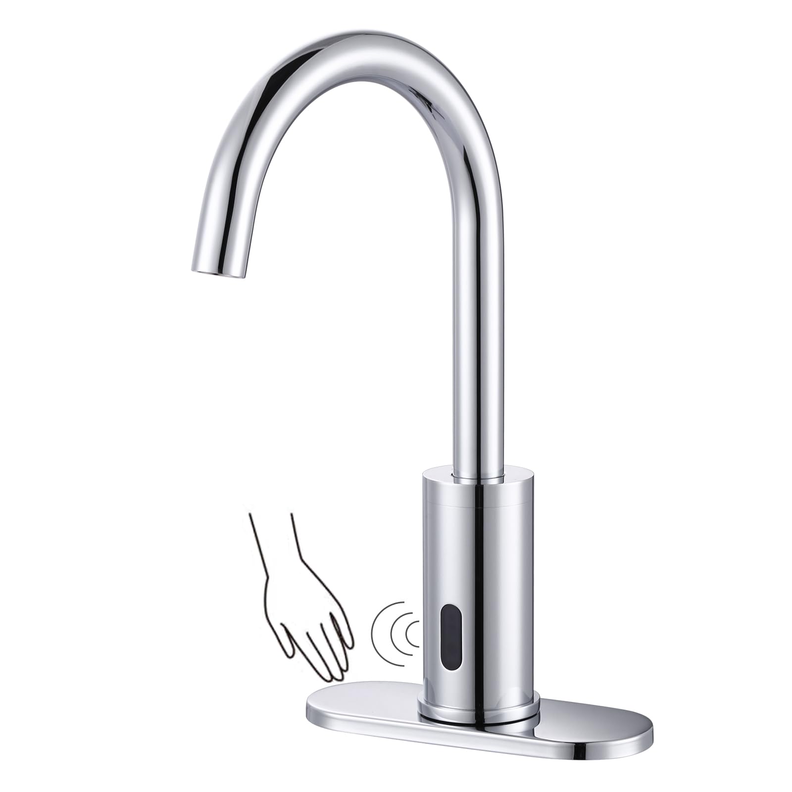 Grifo de baño sin contacto cromado con placa de cubierta y mezclador