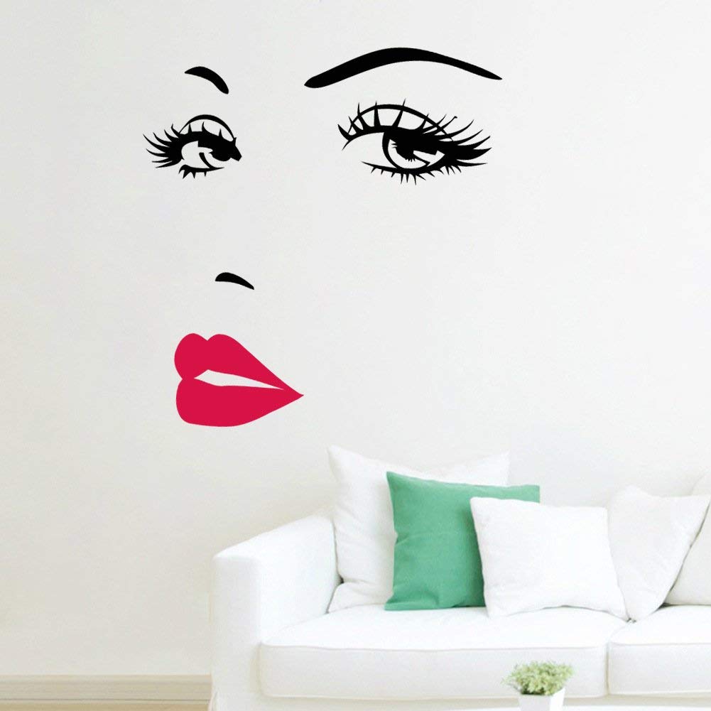 Adesivi murali Labbra Rosse Fata dei Fiori Ragazza Rosa Nera Decalcomanie da Muro D & eacute; Cor Murales Rimovibili per Soggiorno Camera da Letto (43 * 57 cm, Fata dei Fiori)