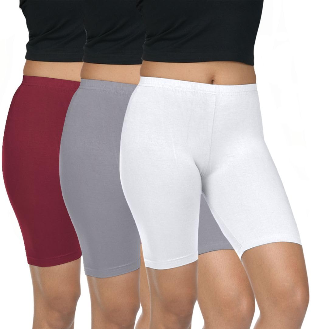 Pack of 3 Women Viscose Blend Solid Shorts (Frenchwine/Grey)-image-19