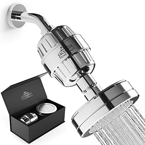Shower Head Filter Combo Water Purifier – 15 Stage Filtered Shower Head – High Pressure Water Softener Purifying Showerhead - High Flow Powerful Bathroom Shower Head - Chrome, Exclusive Home Goods