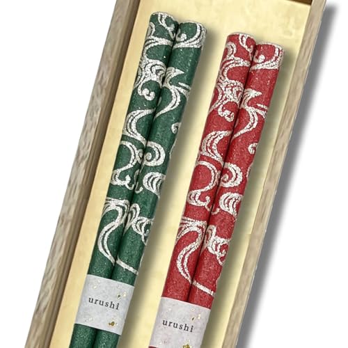 橋本幸作漆器店 銀の波 2膳セット 輪島うるし箸 乾漆仕上げ 桐箱入り 22.5cm 日本製 高級 滑りにくい 夫婦箸 お揃い ペア ギフト 記念日 プレゼント (緑, 赤)