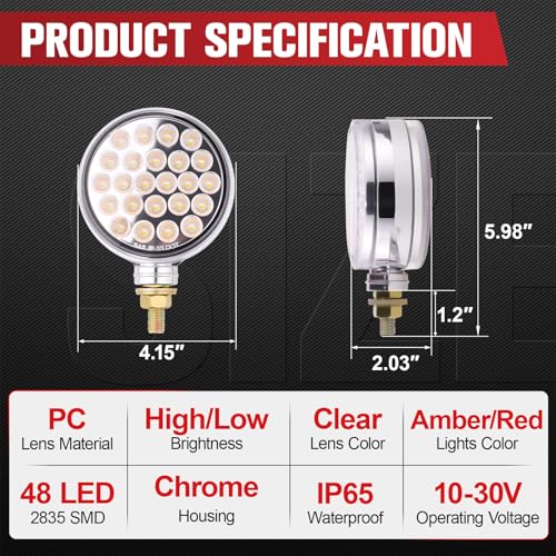 Image of 2PCS 48 LEDs Round Double Face Fender Turn Signal Lights (Red+Amber(Clear Lens))