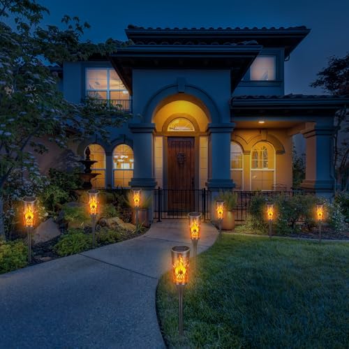 Moxled 6 Stück Solarlampen für Außen - 12 LED Solarleuchten Garten mit Realistischer Flammeneffekt, IP65 Wasserdicht Gartenfackeln Solar für Außen, Hinterhöfe, Gärten, Rasen Beleuchtung