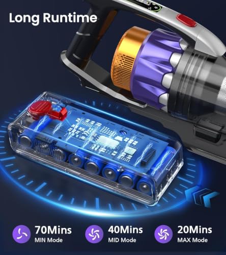 Image of NADALY Cordless Vacuum Cleaner, 55KPa 650W 70-Min Vacuum Cleaners for Home, Anti-Tangle Brush, 1.8L Capacity, Lightweight Stick Vacuum Cleaner Pet Hair Hardwood Floors Carpet