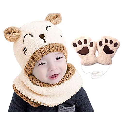 bufandas para bebes CheChury Conjunto de Bufanda y Gorro de Punto Guantes Unisex Niños Niñas Lindo Invierno Punto Beanie bebé Gato Sombrero y Bufandas del Bebé Bufanda Set 3 Piezas Knitted Hat Gorra,Beige,Talla única