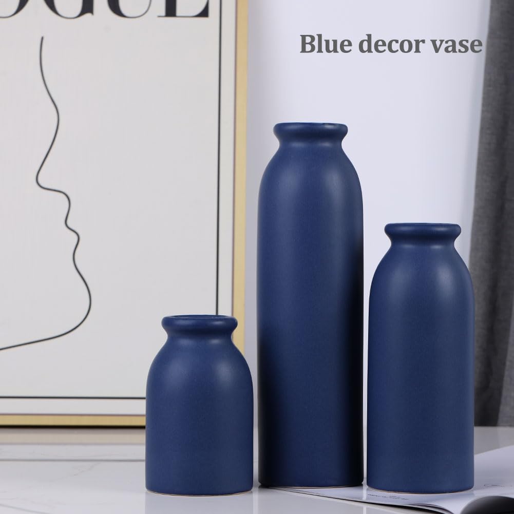 Amazon.co.jp: ブルーセラミック花瓶3個セット - 装飾的な防水ネイビー