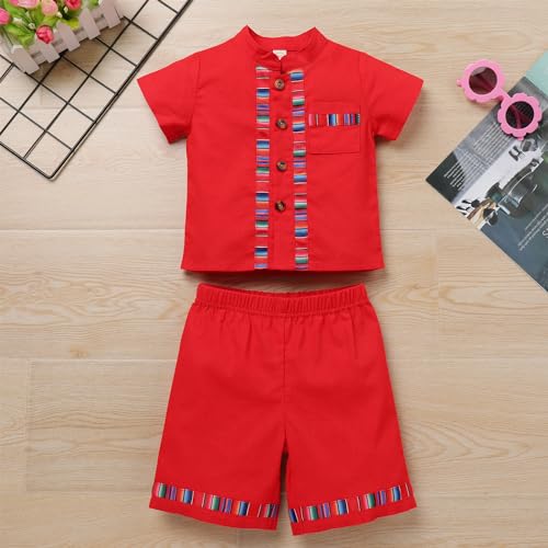 Image of ABEHIK Baby Boys Mexican Outfit Short Sleeve Embroidery Shirt Shorts Set Kids Traditional Fiesta Cinco De Mayo 2PCS Clothes