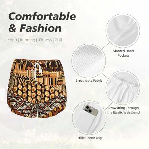 Short de yoga imprimé patchwork style africain à double épaisseur