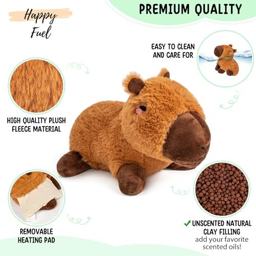 Image of Happy Fuel Capybara Microwavable & Weighted Stuffed Animals -1.5 Lbs Unscented Heating Pad for Period Cramps Pain Relief and Anxiety, Cute Capybara Plush Toys Gifts for Women Girls Adults and Kids