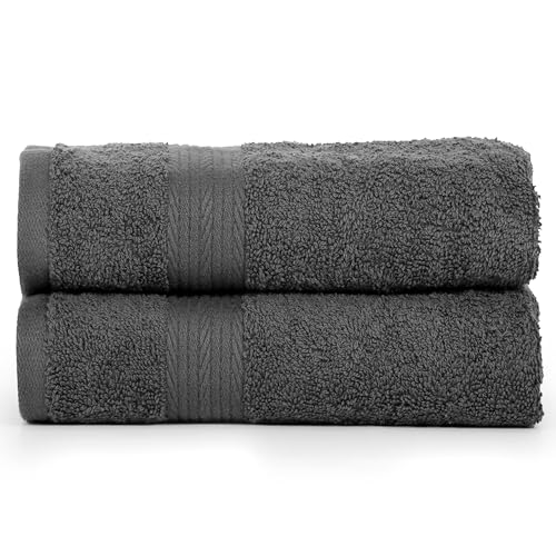 Ample Decor Toallas de baño 100 % algodón para baño, 76 x 137 cm, 600 g/m², suaves y absorbentes, 2 unidades, color gris
