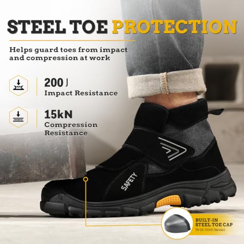 Image of GLANOUDUN Steel Toe Boots for Men, Welding Work Boots with Puncture-Resistant Midsole, High Top Hook and Loop Safety Footwear for Welding Workshop Construction Warehouse Factory