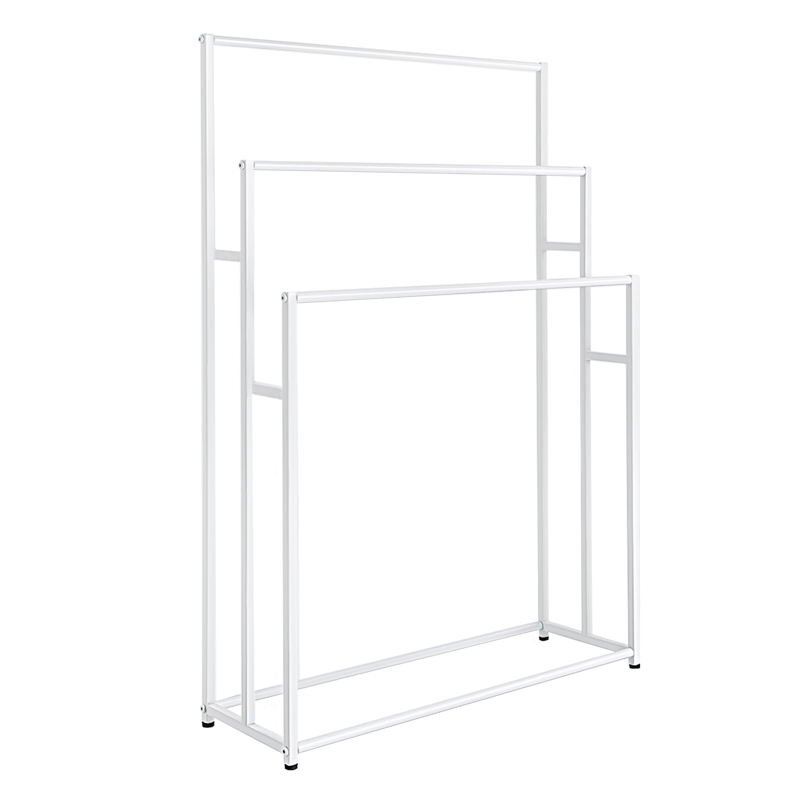 Toallero de pie de 3 niveles, de gran tamaño, con reposapiés ajustables, para dormitorio, baño, balcón, piscina, blanco