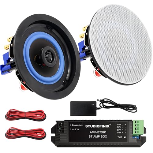 STUDIOFINIX 1 par de altavoces de techo Bluetooth empotrados de 2 vías, ideal para interiores y exteriores, para baño, cocina, dormitorio, porche cubierto, 1 par