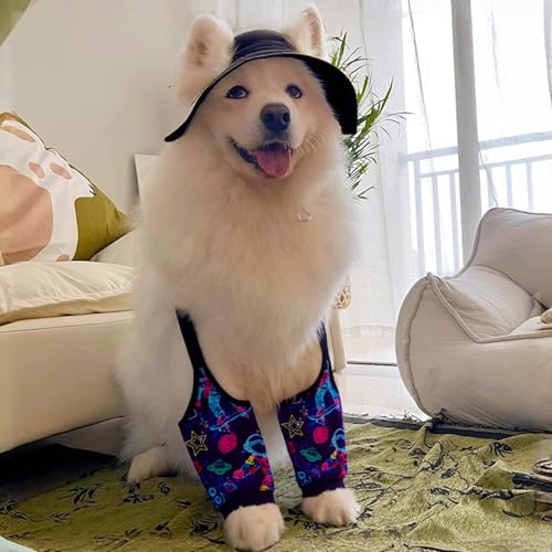 Image of Dog Elbow Wraps Knee Protector Pads Elbow Callus Treatment Sleeve for Wounds Front Legs Prevent Licking for Medium Large Dogs 3XL,Spaceman