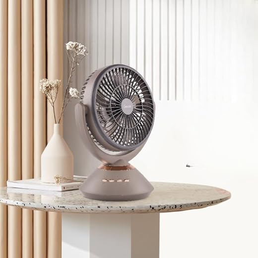 Gesto 9.4 Inch High Speed Rechargeable Table Fan for Home Oscillating Fan with Led Light,Timer Function | 4 Speed Modes With 7200mAh Battery| Portable Usb Charging Battery Fan for Office,Kitchen-Grey