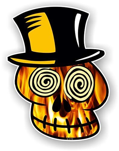 Voodoo Skull Gothic Horror Biker Design With Realistic Orange Flames motif Vinyl Car Sticker Decal 110x85mm