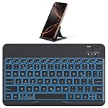 OMOTON Backlit Bluetooth Keyboard UK Layout, Ultra-Slim Rechargeable Portable Wireless Keyboard with Phone Holder, Enlarged Keycaps for iPad/Samsung/Lenovo/Other iOS Android Windows Devices, Black