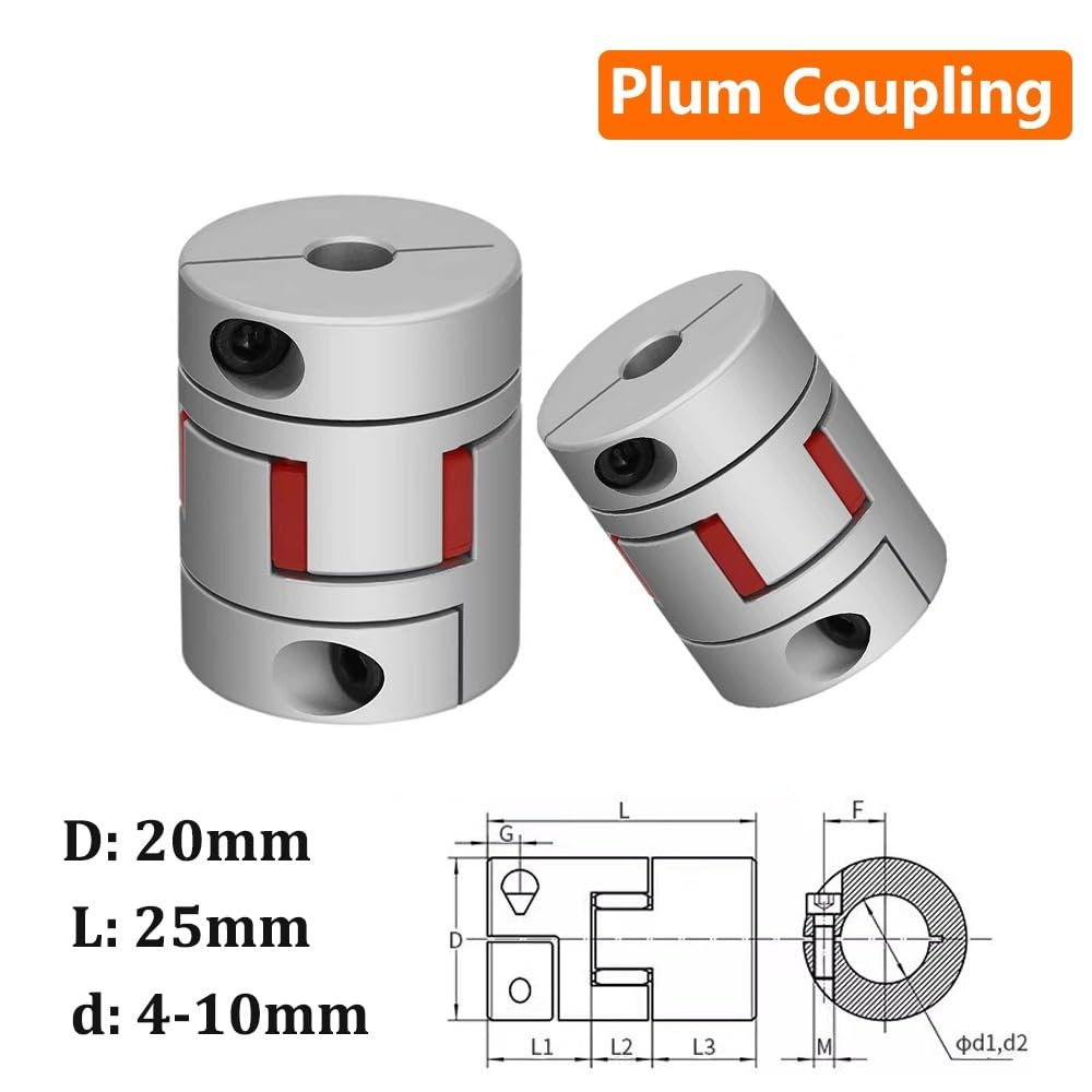 Acoplador D20L25 D20 L25 Acoplamiento Flexible de Aluminio Dos mordazas for Eje Ciruela Conector Motor 4 mm a 10 Cheerfully(8x8mm)