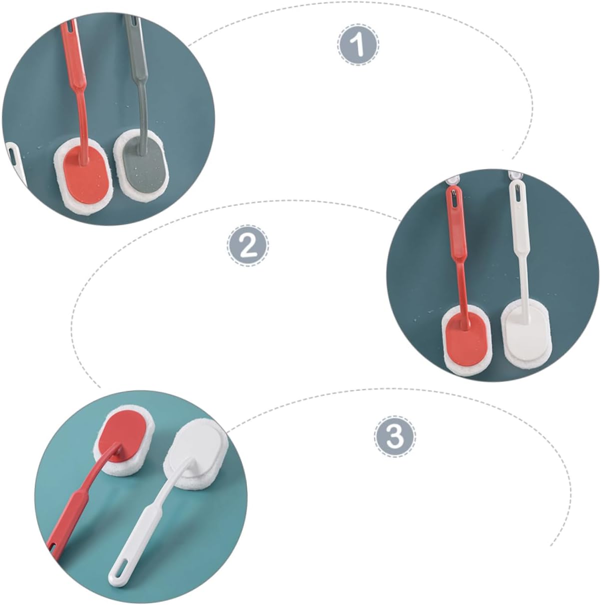 Ipetboom 6pcs Long Handle Sponge Brush Shower Scrubber for Kitchen Cleaning Brush Strong Decontamination Easy to Use