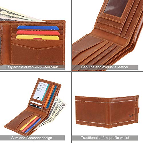 Minimalist Wallets for Men, Leather Wallets Men`s RFID Blocking, Real Leather Men`s Wallet with ID Window, Front Pocket Wallet, Slim Bifold Wallet, Bifold Purse, Credit Card Wallet (Tan)4