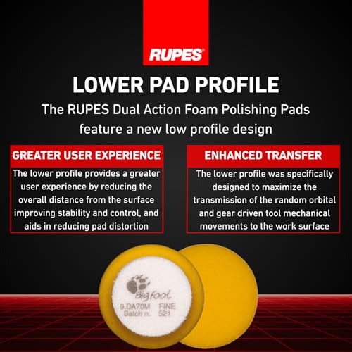 Image of RUPES 9.DA70M /4 Pack of 4 Yellow D-A Fine Finishing Foam Pads 70mm | Ideal for Paint Correction & Gloss Enhancement | Moderate to Fine Defect Removal | Compatible with 2 inch Backing Plate