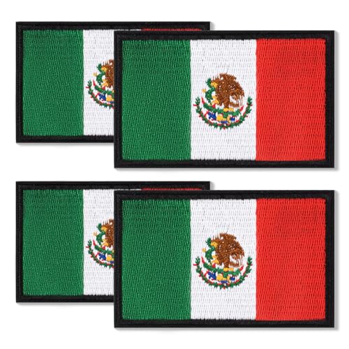 Mexico Flag Patch 4PCS Strong Hook and Loop Wont Fall Off Full Embroidery Tactical Morale Patch for Hats Backpacks Vests Bags Tactical Gear Helmets Motorcycle Jackets Uniforms