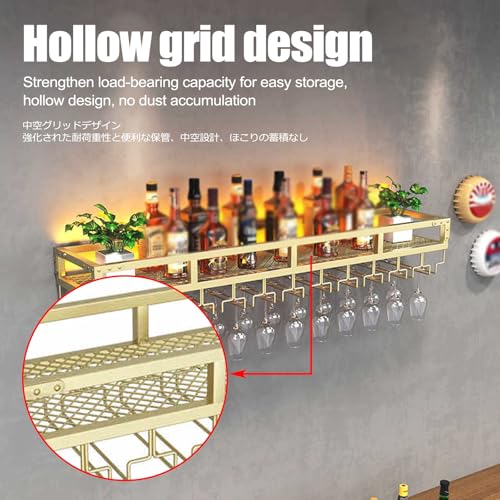 Estante de pared para licores con luz de metal negro y doble capa de 100 cm 6