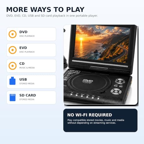Image of 7.8 inch HD Portable DVD /EVD Player - Rechargeable Large Screen Media Player, Portable DVD Players, Compatible with CD /USB /SD, Perfect for Home & Travel Enjoy Movies,2PC