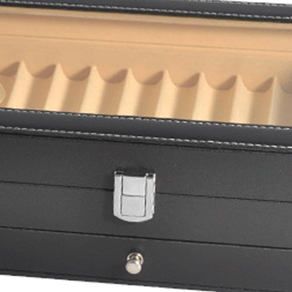 Caja De Exhibición De Almacenamiento De Bolígrafos De Cuero Con Ventana De Vidrio, Caja De Almacenamiento De 24 Rejillas, Organizador De Almacenamiento De Pluma Estilográfica De Gran Capacidad