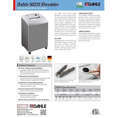 Dahle 50310 Paper Shredder, Cross Cut, P-3 Security, German Engineered, Jam Protection, Oil Free, SmartPower, Shreds CDs, 20 Sheet Max, 23 Gal Bin