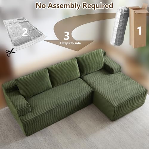 Image of 96.1 inch Modular Sectional Sofa Couches L-Shape Couch 3 Seat Modular Sofa Corduroy Memory Foam Sectional Boneless Couches for Living Room, Cloud Couch with Oversized Chaise(Green, Right Facing)