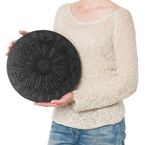 HF by LT Deluxe Rubber Stepping Stone, Sunflower Design, Heavy Duty 13 inch All-Weather Garden Tile, Black, Set of 3 - Thumbnail 2