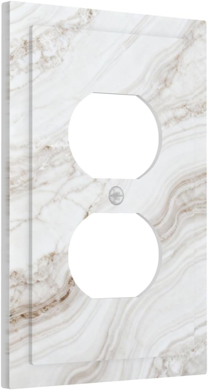 Outlet Covers Natural White Marble Texture 1 Gang Duplex Light Switch Cover Plate Decorative Switch Plate Covers Electrical Socket Cover For Kitchen Cabin Decor