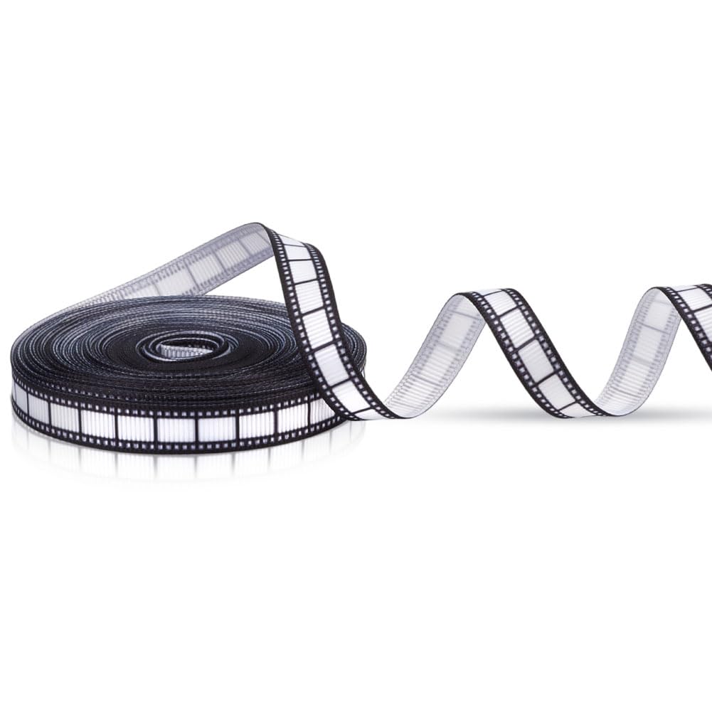 MAYJOYDIY 9.1 M Filmstrip Ribbons Movie Film Reel Ribbon 10 mm Vintage Filmstrip Border Movie Party Decorations for Theater Cinema Table Home Decor DIY Gifts Wrapping