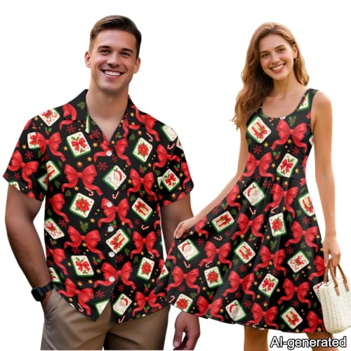 Image of Dreaweet Summer Dresses for Women A-Line Sleeveless Flowy Sun Dresses,Men's Casual Button-Down Shirts,Couple Matching Outfits