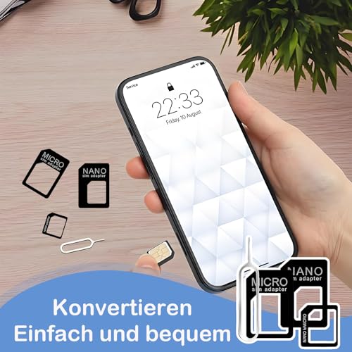4 in 1 Nano SIM Adapter, 4 Sets SIM-Karten-Adapter mit SIM-Auswurfstift, kompatibel mit Smartphone