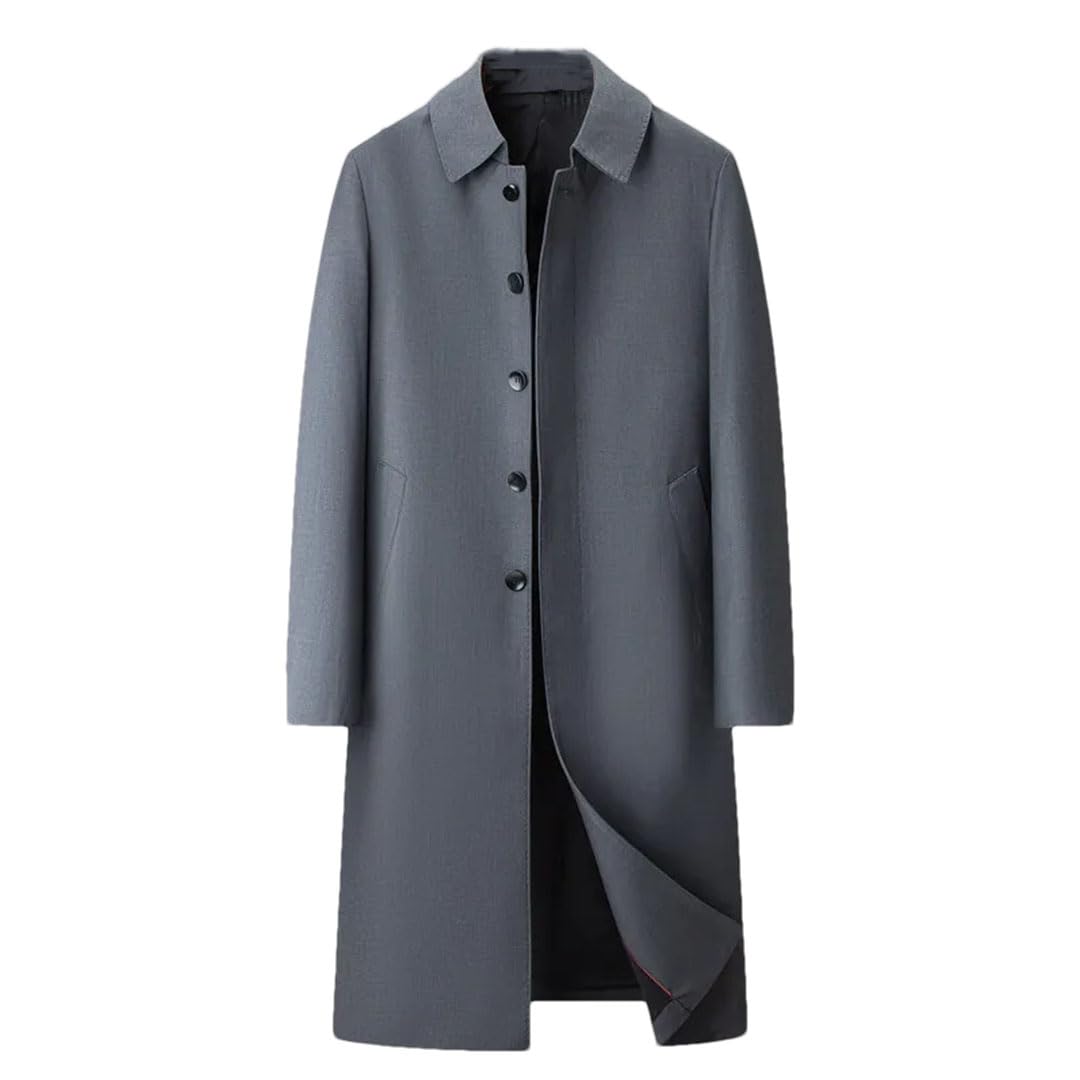 Uomini Tinta unita Risvolto Trenchcoat Pulsante Con Tasche Cappotto Affari Casual Trench Capispalla