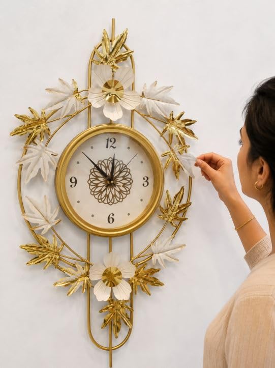 Image of Large Modern Wall Clock for Living Room,Decorative Silent Battery Operated Wall Clock with Metal Wall Art for Kitchen /Bedroom /Entryway /Office Decor (MO-11)